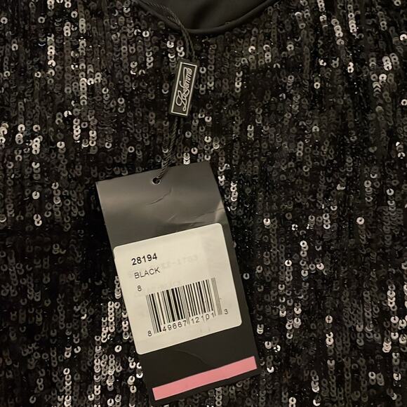 La Femme Long Sleeve Sequined Mini Dress Black 28194 Size 8 New - Picture 5 of 6